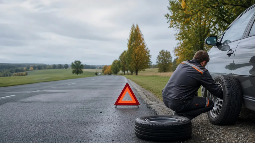 FAQ crevaison Orne : roue de secours et pneu à plat au bord de la route